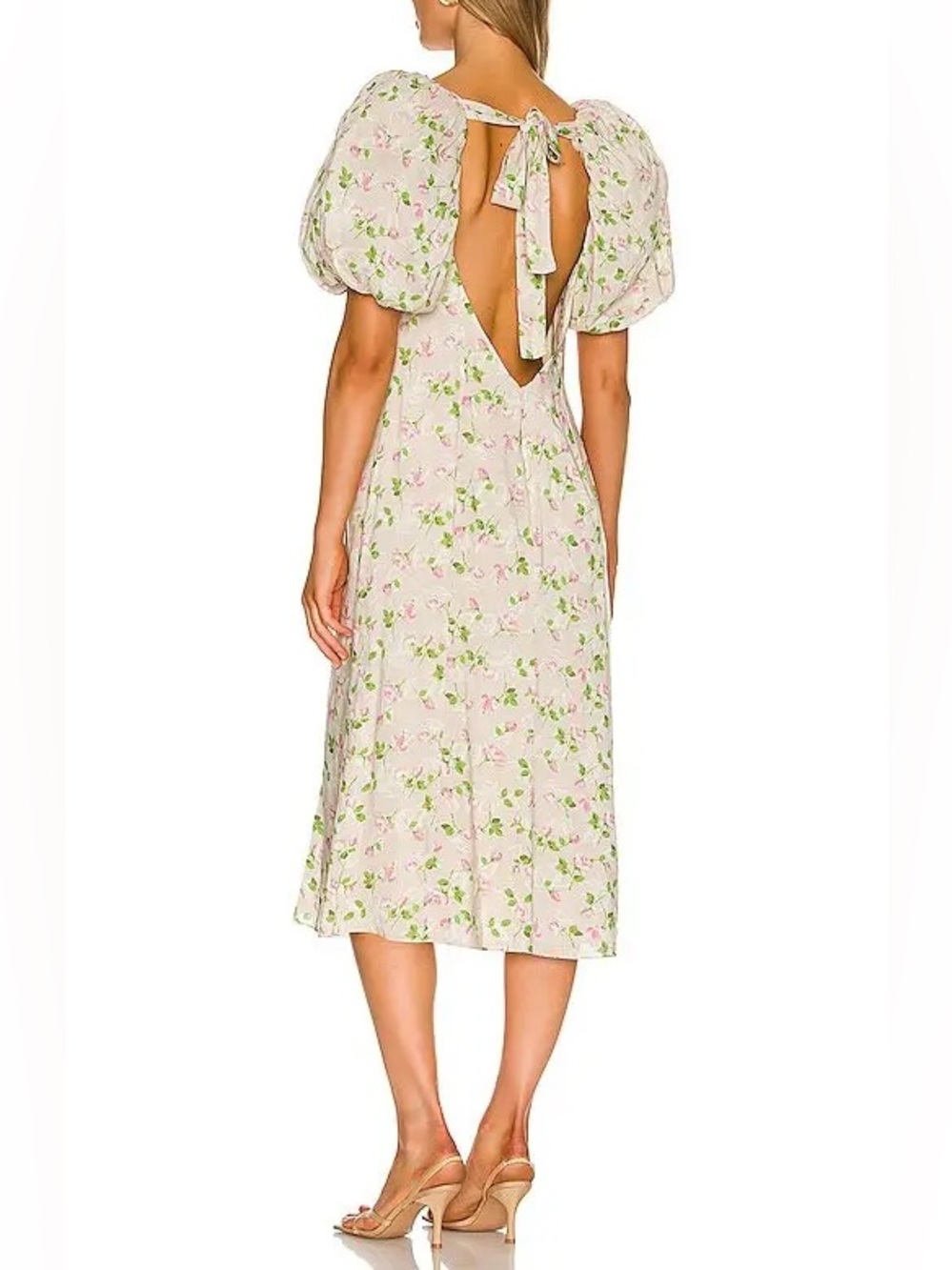 NEW Revolve LPA Hartley Midi Dress Vanessa Floral Puff Sleeve Tie Back Size M - Picture 5 of 16